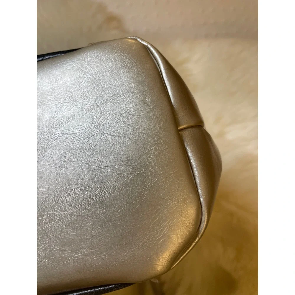 Aurielle Genuine Leather Tote Bag Black Silver Metallic Large Shoulder Handbag